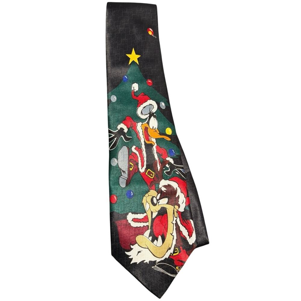 Vintage 1997 Looney Tunes Christmas Tie Taz Daffy Duck Santa Lights Necktie